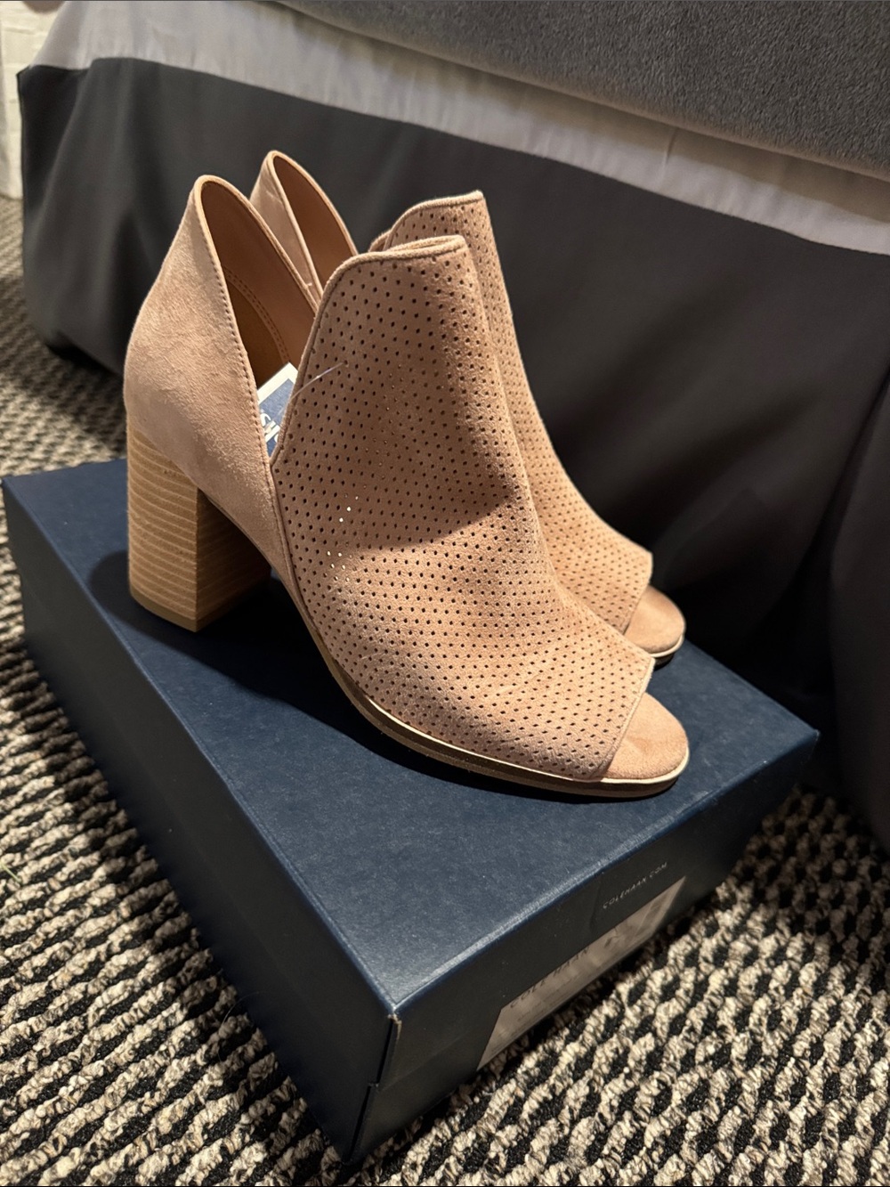 NWT Cole Haan Women's Open-Toe Perforated Block Heel Booties - Light Pink